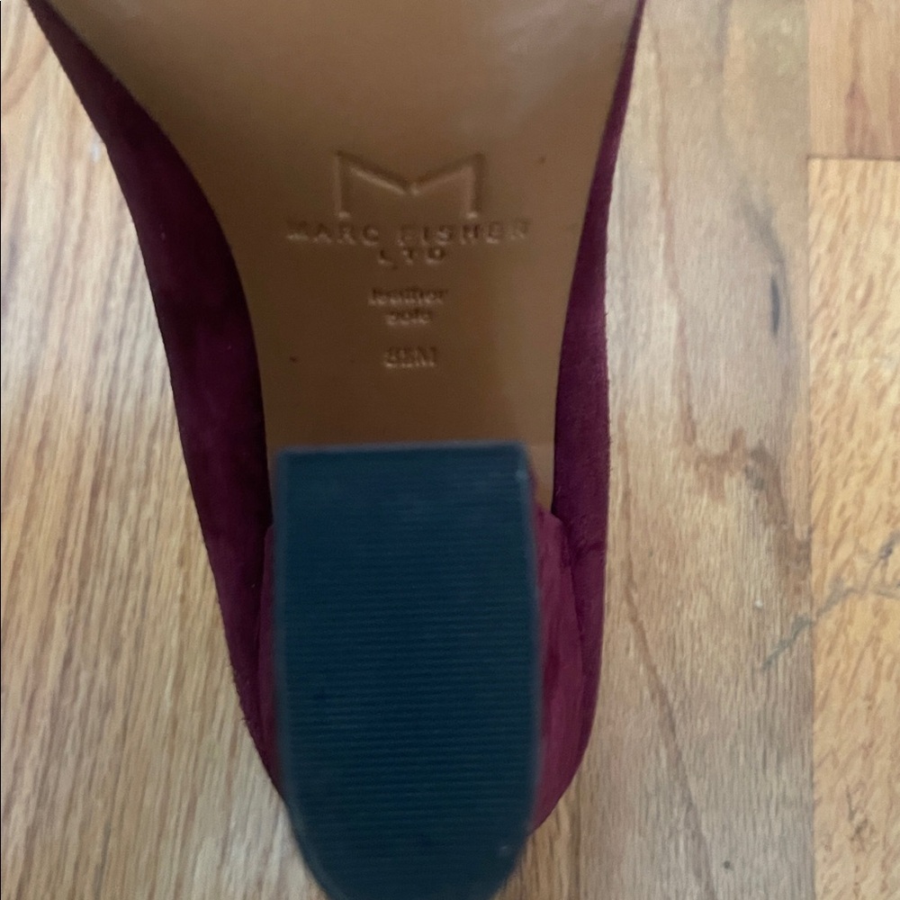 Marc Fisher Wine/Burgundy Suede Pointed Toe Pumps with Block Heel- - Picture 7 of 7